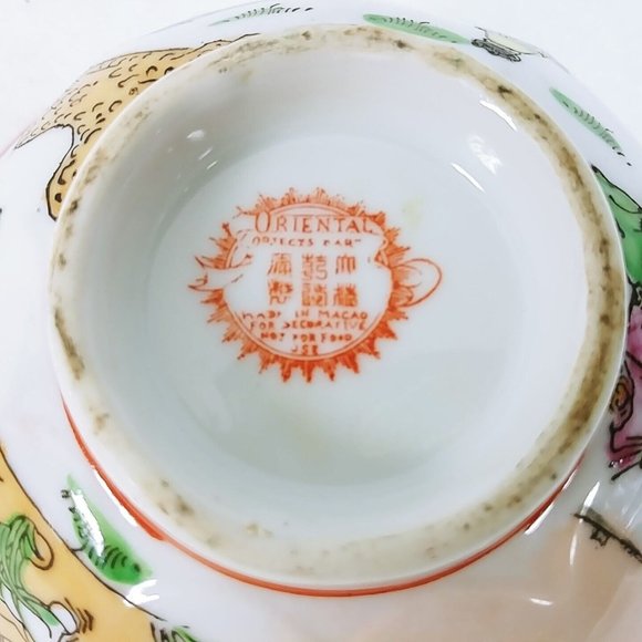 Asian Decorative Bowl Lotus Flower Shape Hand Painted Chop Marked Made in Macao - Picture 7 of 7